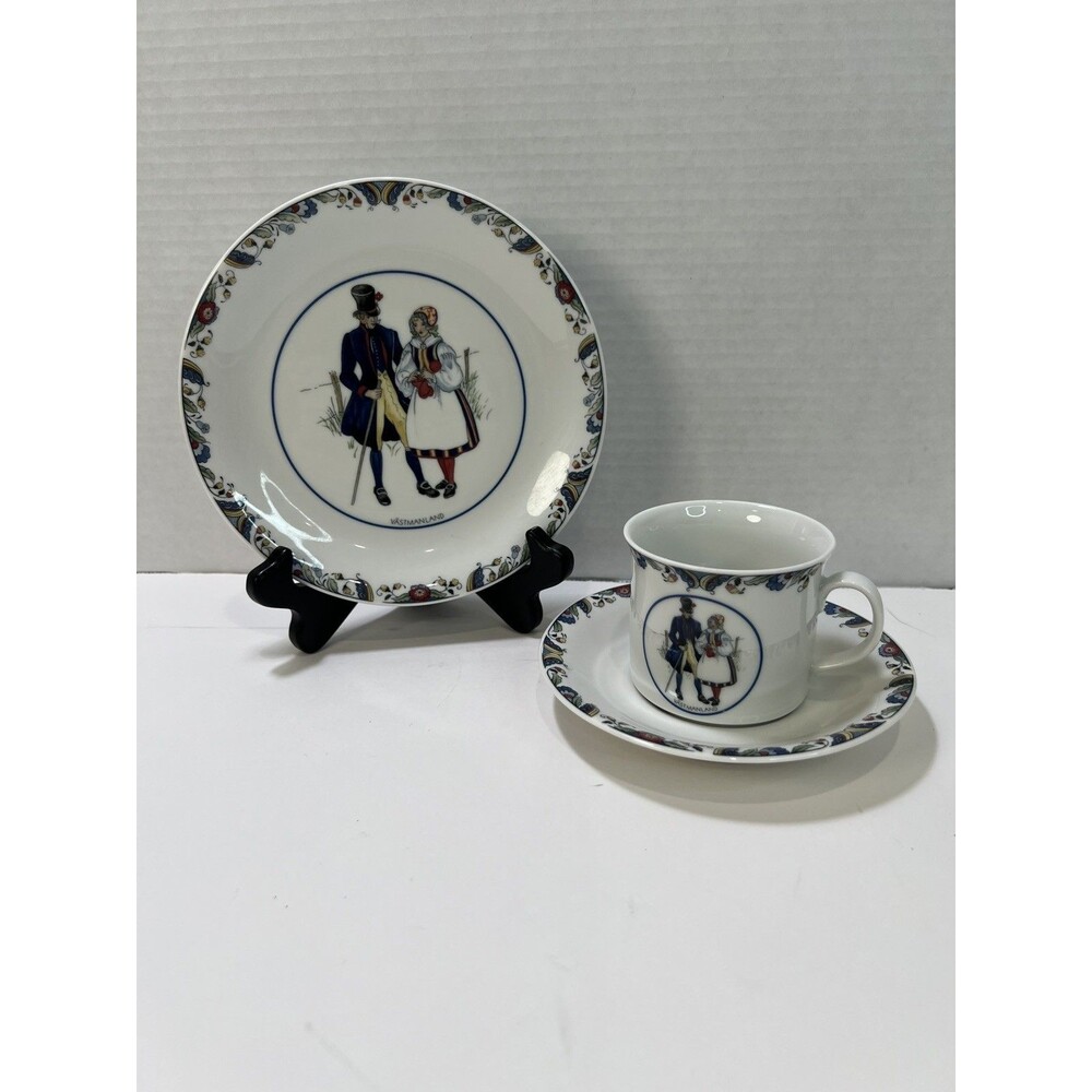 RÖRSTRAND Sweden GÄSTRIKLAND Folk Dress Design Cup, Saucer, 6 5/8" Plate